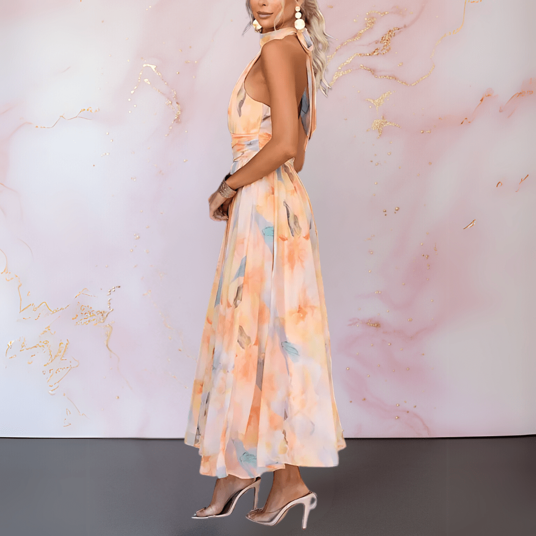 Esther| Halterneck Watercolour Print Dress