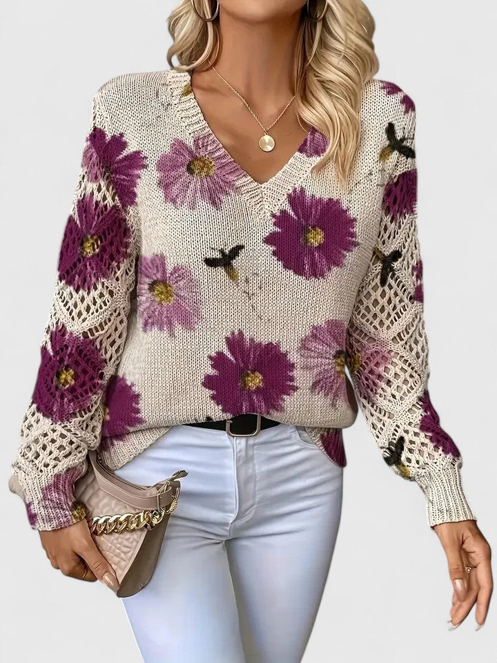 Matilda™ Floral Crochet-Sleeve Knit