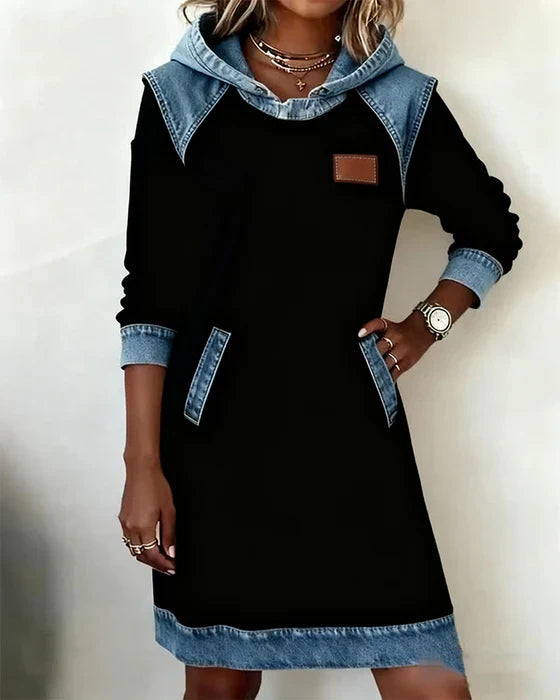 Katnise™ | Effortless Two-Tone Hooded Dress
