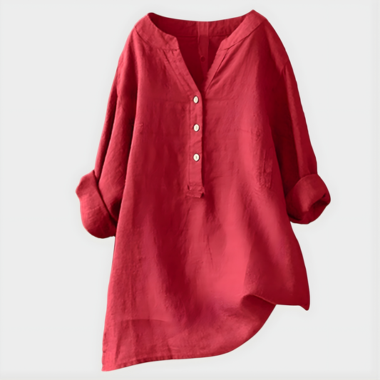 Elara™ Elegant Cotton Blend V-Neck Blouse