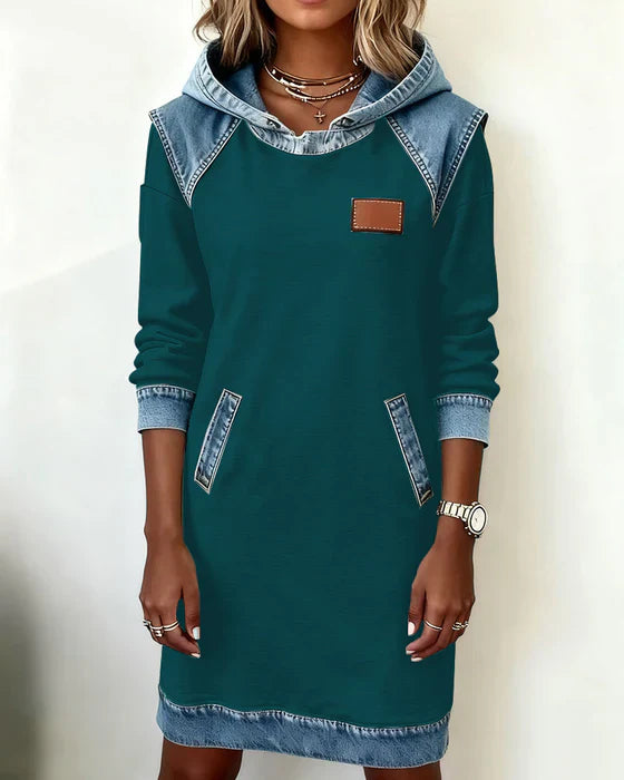 Katnise™ | Effortless Two-Tone Hooded Dress