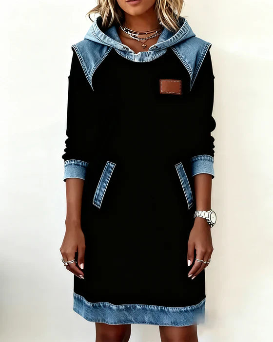 Katnise™ | Effortless Two-Tone Hooded Dress