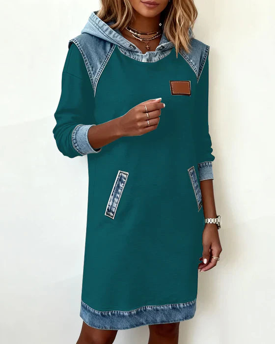 Katnise™ | Effortless Two-Tone Hooded Dress