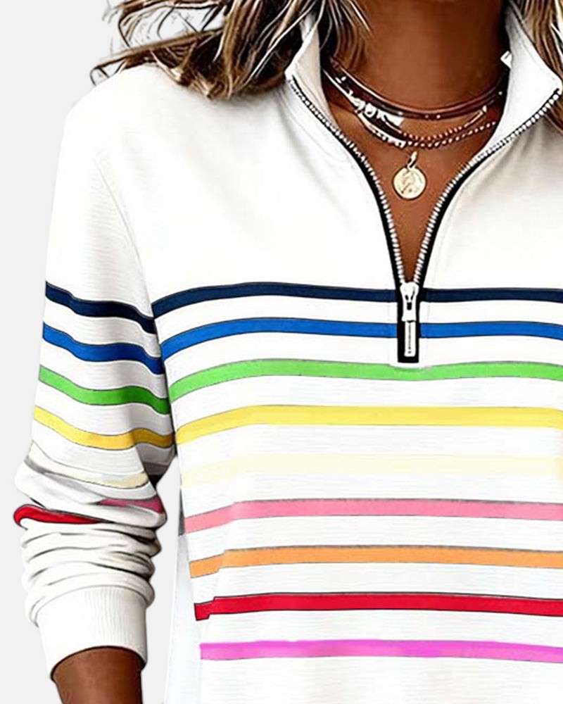 The Nora™ — Striped Zip Pullover