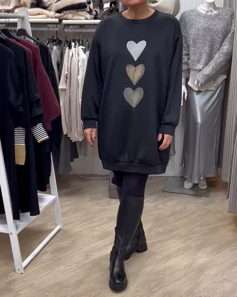 Flossy | Heart Printed Long Sleeve Sweatshirt