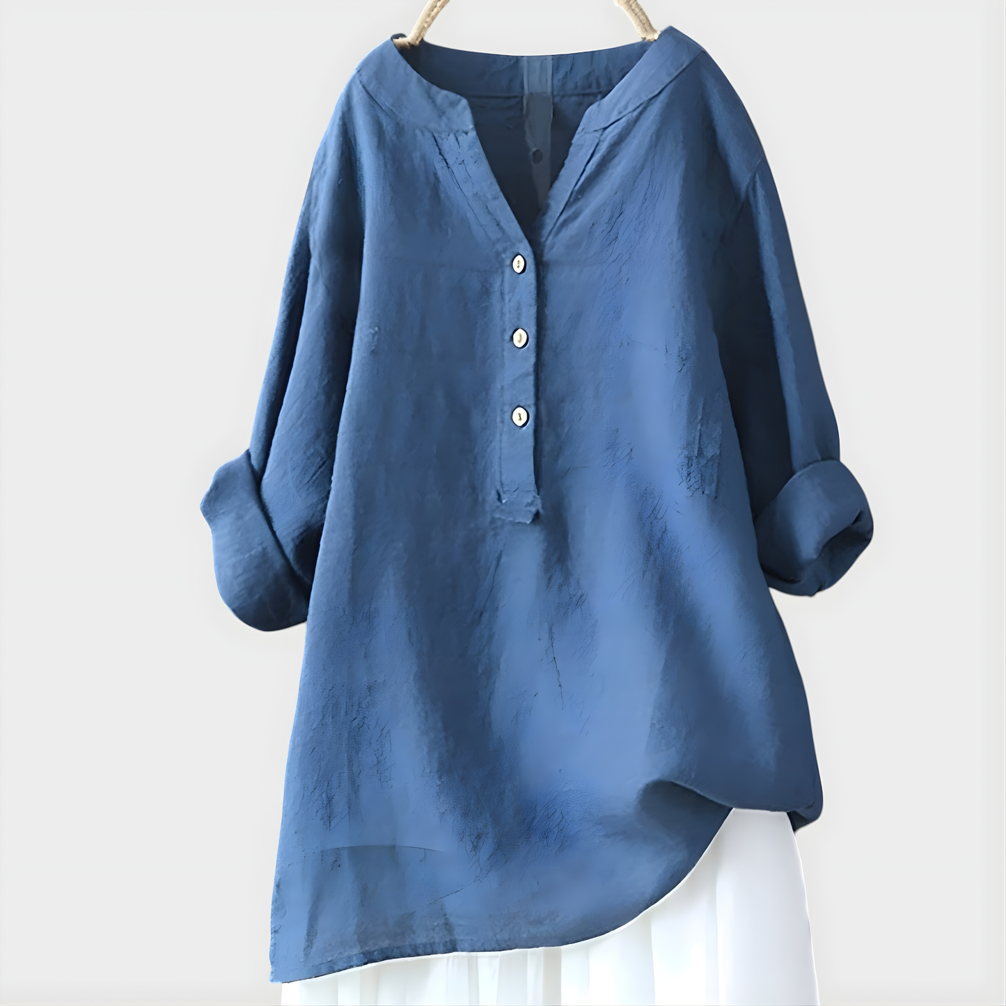 Elara™ Elegant Cotton Blend V-Neck Blouse