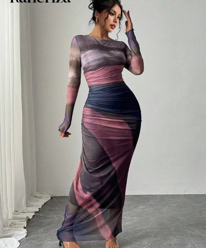 Pavlina | Long Sleeve Round Neck Bodycon Maxi Dress