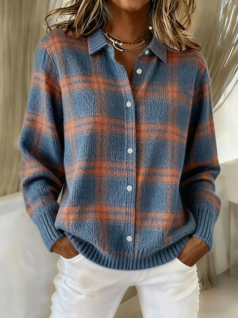 Mira™ | Cloud-Soft Plaid Knit Blouse