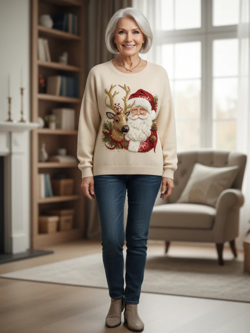 Sofia – Kersttrui met feestelijk kerstman en rendier