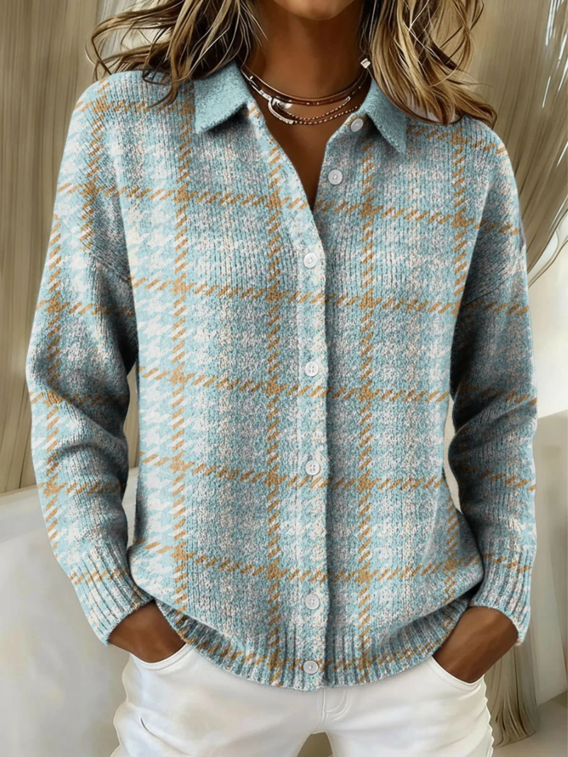 Tara – Geruite blouse met zandkleurige accenten