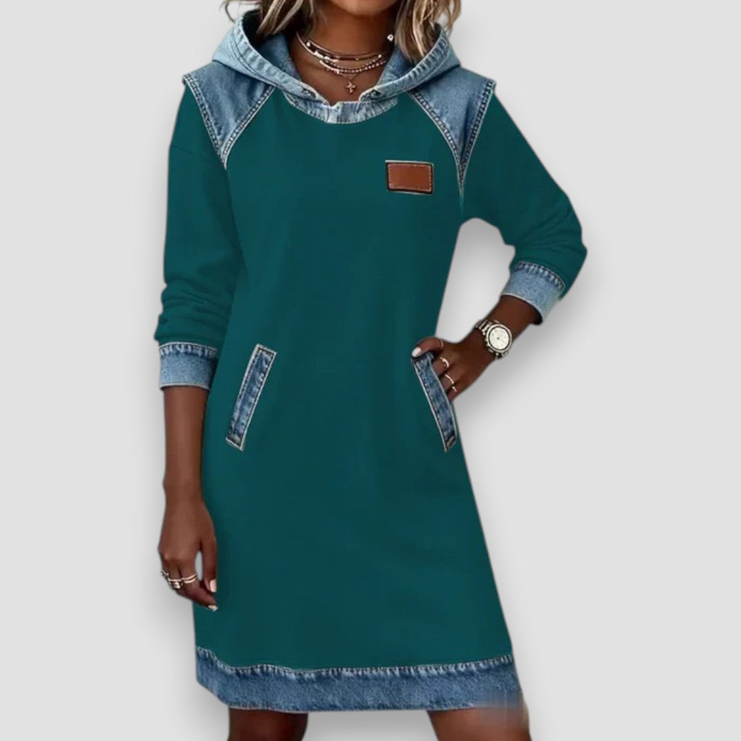 Katnise™ | Effortless Two-Tone Hooded Dress