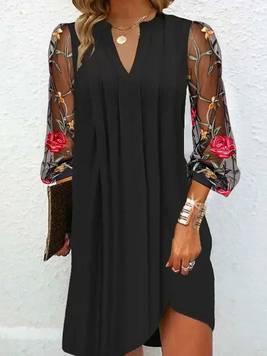 Kimmy | Elegant Mini Dress with V-neck and Sheer Sleeves