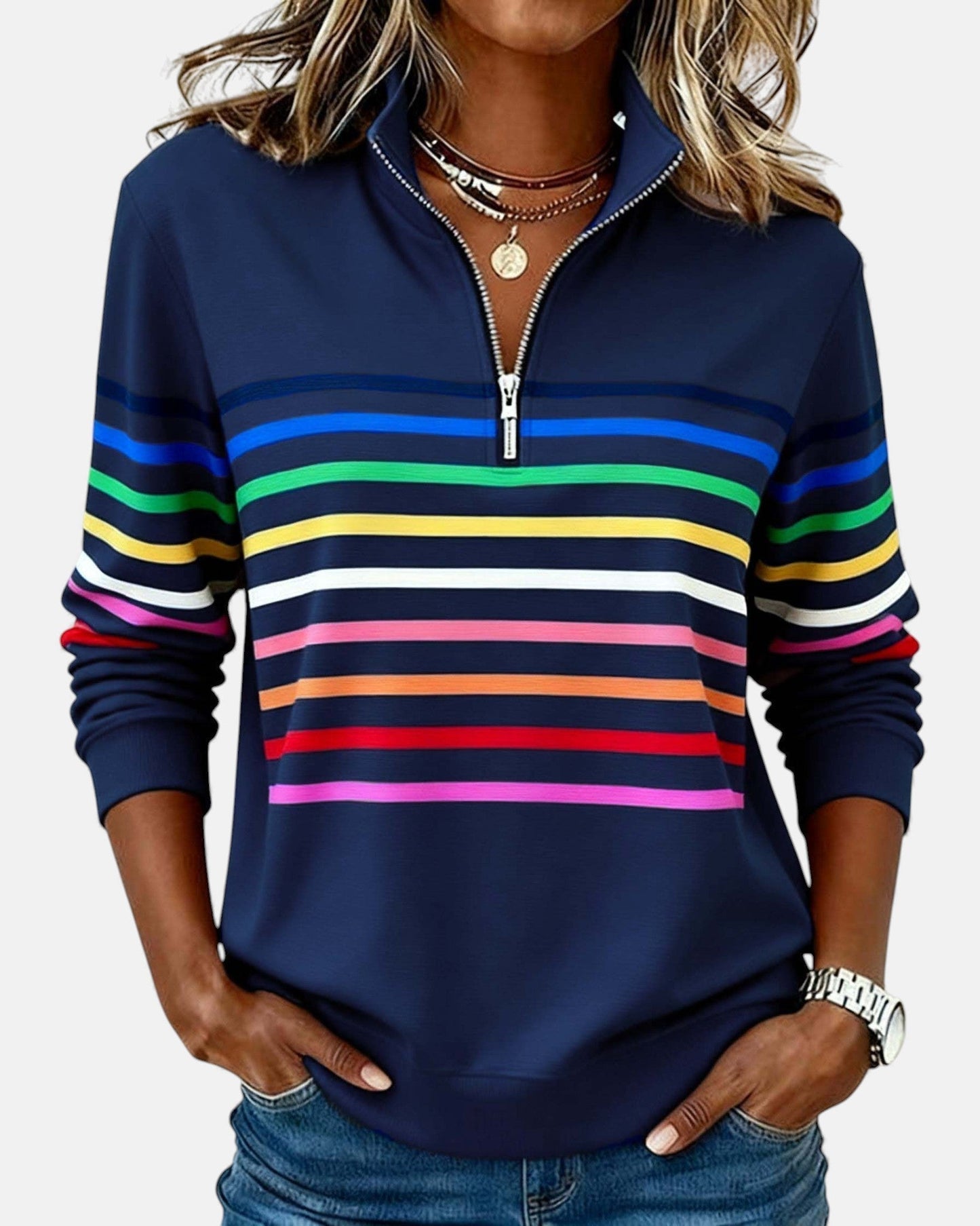 The Nora™ — Striped Zip Pullover