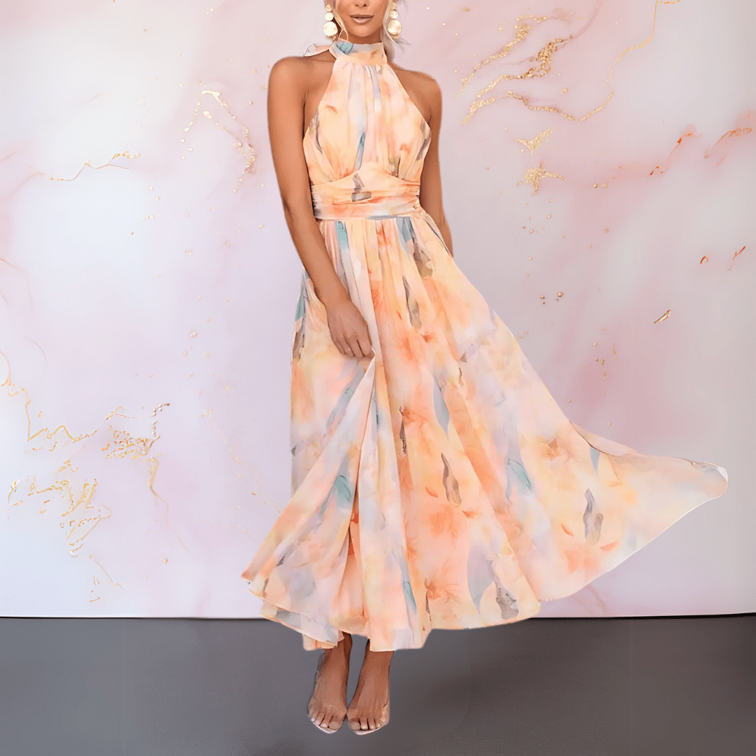 Esther| Halterneck Watercolour Print Dress