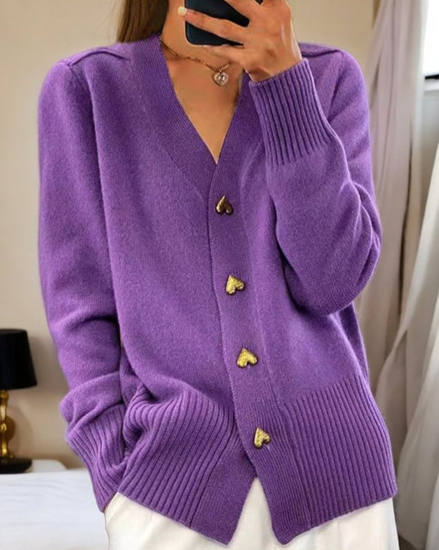 Chasie | Elegant Heart Button Cardigan