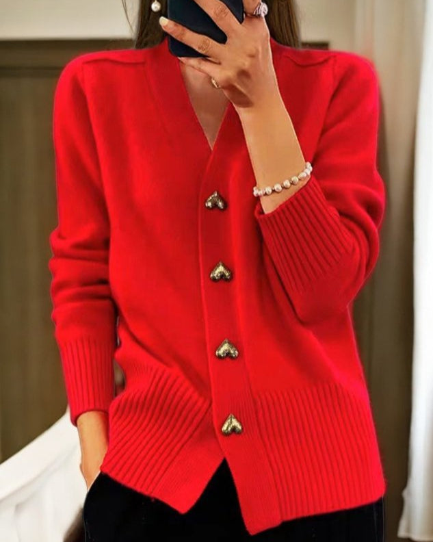 Chasie | Elegant Heart Button Cardigan